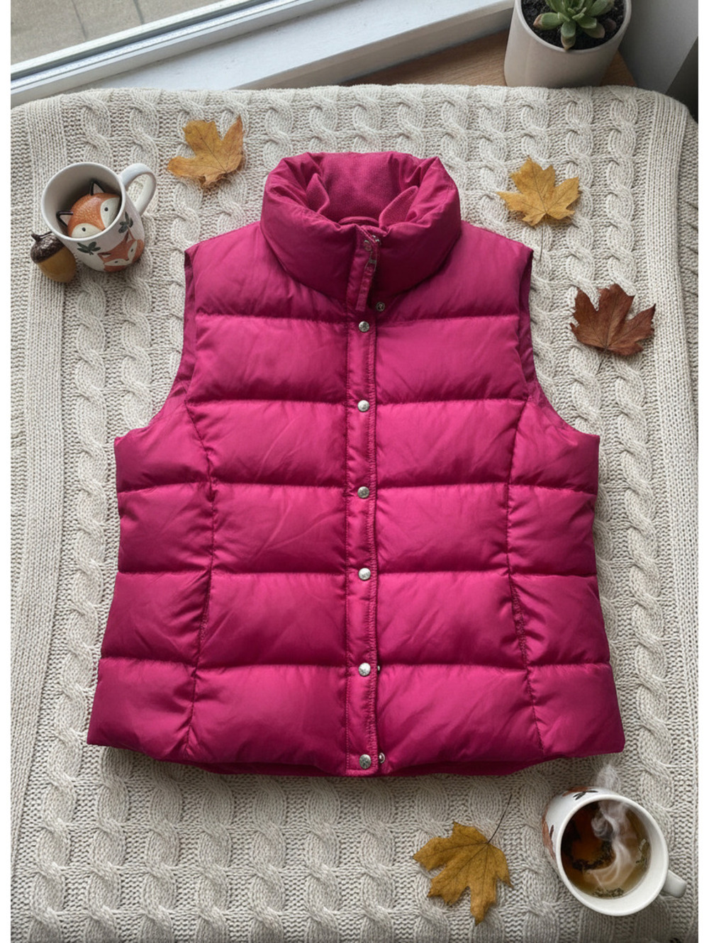J.Crew Women's Pink Puffer Vest with Snap and Zipper Closure